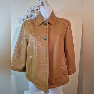Unique Vintage Coldwater Creek Leather Jacket Imprint Design Stitching Country